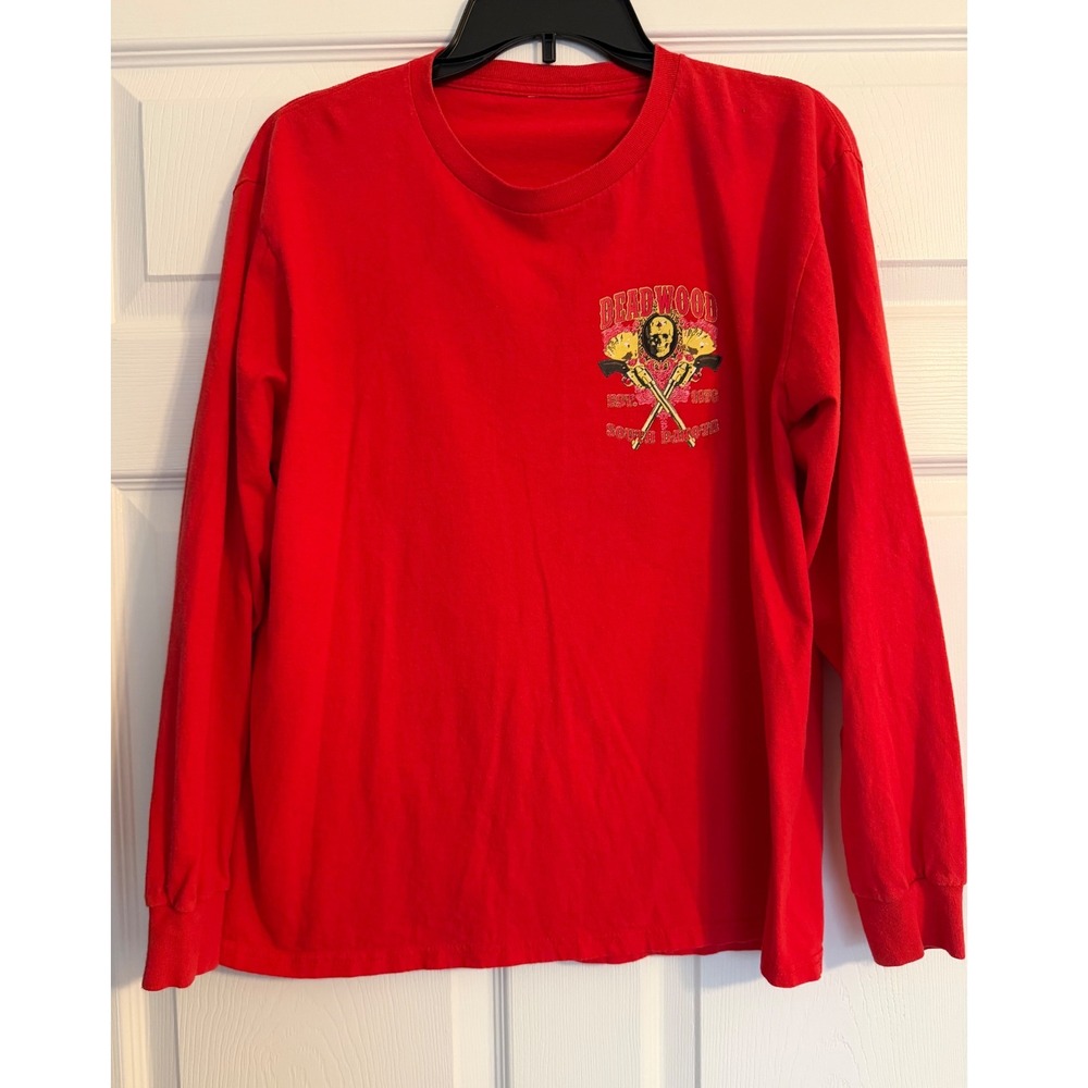 Deadwood South Dakota Graphic Long Sleeve Shirt Red Skull Revolver Western L